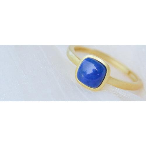 Natural Hetian Jade Lapis Lazuli Blue Chalcedony S925 Sterling Silver Turquoise Ring Simple Big Name Classic All-Match Jewelry