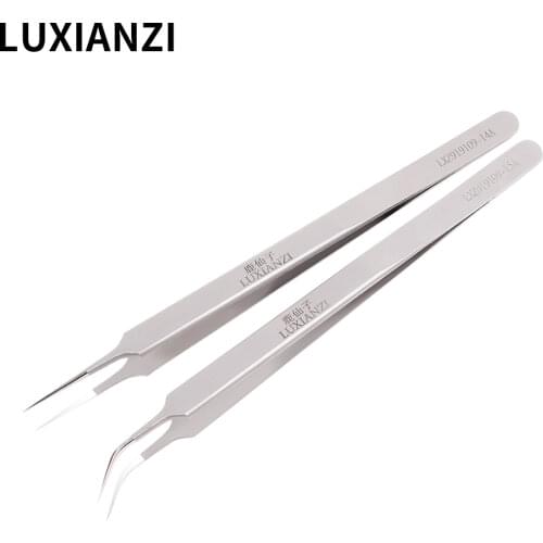 LUXIANZI Stainless Steel Tweezers Repair Tool Antistatic Electronics Industrial Forceps Straight Elbow Pincet Clip Depilatory
