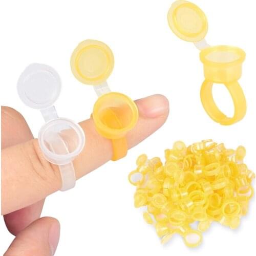 50pcs Tattoo Supply Ring Cups Microblading Pigment Holder Permanent Makeup Tool Disposable Ink Cup With Sponge And Lid Accessory