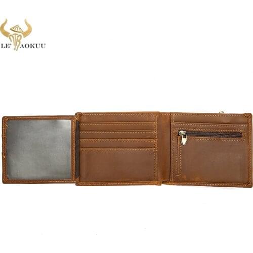 Luxury Male Quality leather Designer Vintage Snap Zipper Business Card Holder Travel Horizontal Mens Wallet Simple Purse 6004