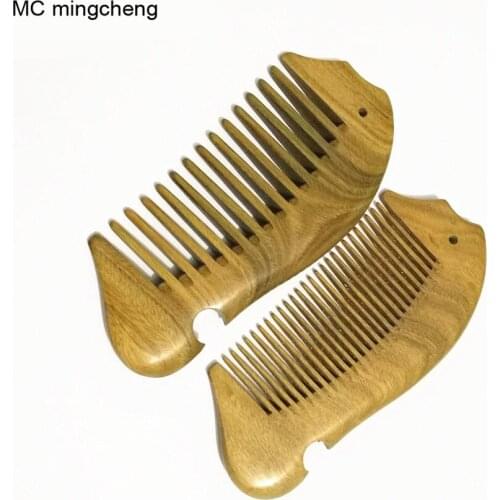 MC Brand Pocket Wooden Comb Fish Shape Super Wood Combs No Static Green Sandalwood Beard Comb Hair Styling Tool