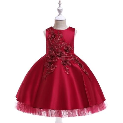 New Lace Dress with a Floral Pattern for Girls Fluffy Skirt with a Belt Tulle Dress for Little Girls, Champagne-colored Baby Wed