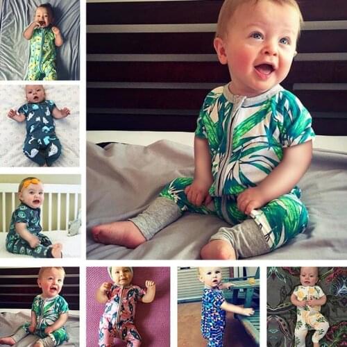 Autumn Boys Girls Cotton Romper Cartoon Baby Short Sleeve Jumpsuit 2020 Summer Toddler Newborn Kids Clothing Zipper Rompers