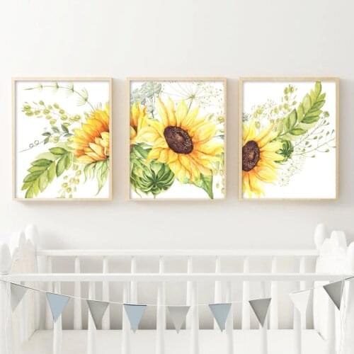 Sunflower Wall Art Canvas Posters Nursery Kitchen Farmhouse Decor Watercolor Flowers Art Painting Pictures Home Decoration
