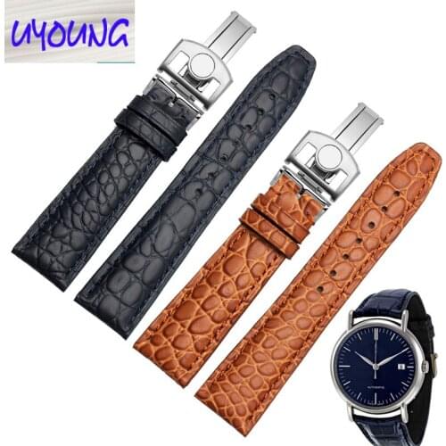 Crocodile pattern leather watch band for W500101 IW500107 calfskin strap folding buckle 20 21 22mm watchstrap gift