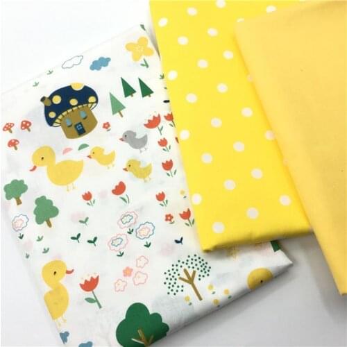 100% cotton twill textile cartoon childlike duck flowers tree yellow dots fabric for DIY bedding apparel quilting handwork decor