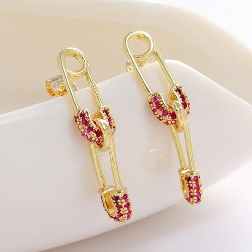 LUALA Sparking Bling Earring for Women Unique Paperclip Safety Pin Full Micro Pave CZ Sparking Bling European Unique 2021 New