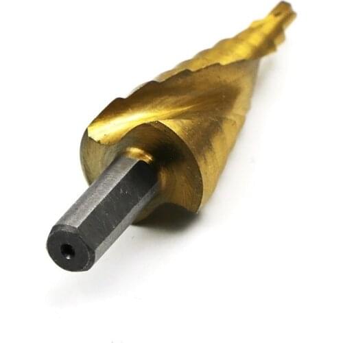 1PC HSS4241 Titanium Coated Spiral Grooved Step Drill Bit Triangle Shank 4-20 mm Step Drill for Metal Step Cone Drills Tool