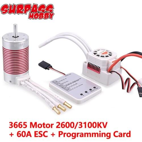 SURPASS Waterproof Combo 3665 Brushless Motor 2600KV 3100KV with 60A ESC with Programming Card for 1/10 1/8 RC Car Traxxas Axial