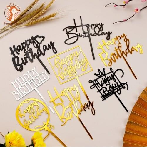 Happy Birthday Cake Topper Supplies Acrylic Baking Cake Insert Decor Cupcake wedding Birthday Party Decoration Cake Top Flag