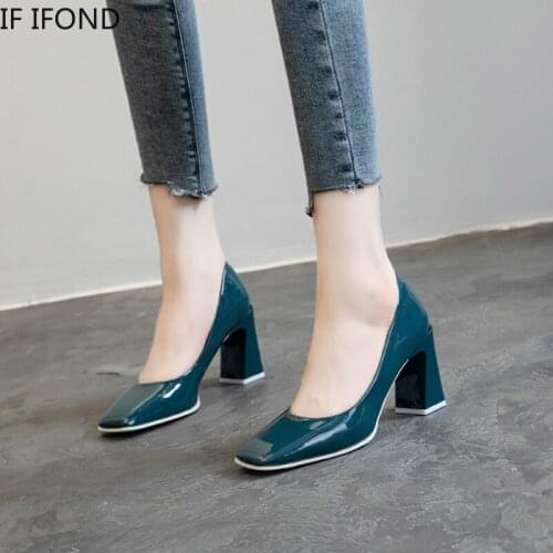 IF IFOND Soft PU Leather Platform Shoes Women High Heel Pumps Fashion Square Toe Stilettos Office Lady Thick Heels Working Shoes
