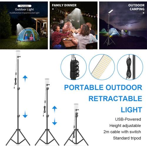 USB Outdoor Tripod Camping Lantern Light Folding Tripod LED Work Light Powered by Power Bank Camping Lamp for Emergency Light