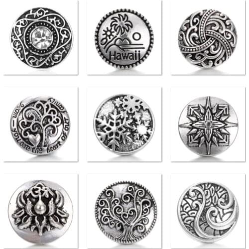 XH8001 NEW 18mm 20mm Vintage flower tree of life Metal Snap button fit snap jewelry DIY