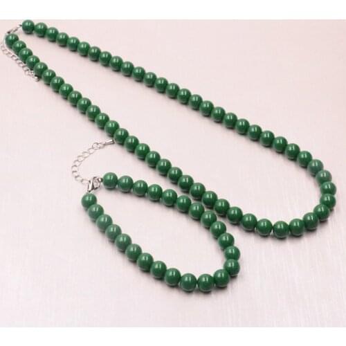 Green Artificial Shell Imitating Pearl Glass Pearl Round Beads 8mm Necklace Bracelet Set Jewelry Accessories Gift 18inch Y538