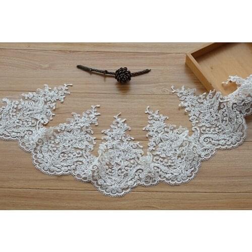 Ivory Alencon Lace Trim High Quality Hand Made Beaded Sequined Wedding Lace Trim Embroidered Retro Lace Bridal 9.06''Wide 1yard