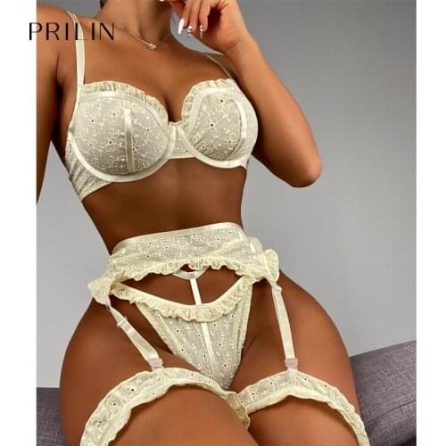 Women Sexy Lingerie Sets with Garter Belt Lace Bralette Push Up Bras G-string Sex Panties Temptation Erotic Sensual Underwear