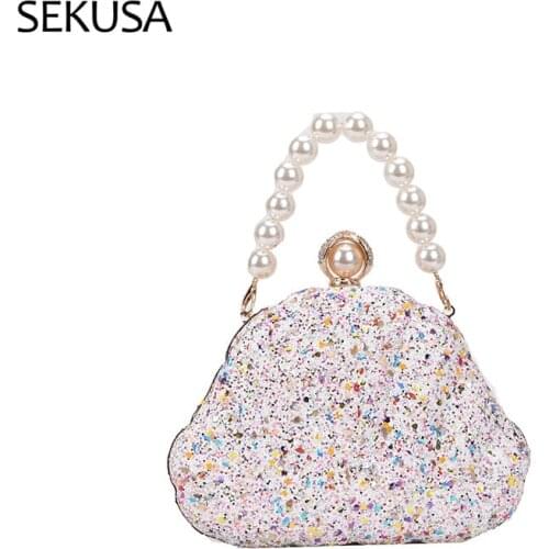 Candy Color Women Evening Bags Beaded Bucket Design Fashin Lady Day Clutch Chain Shoulder Handbags Purse