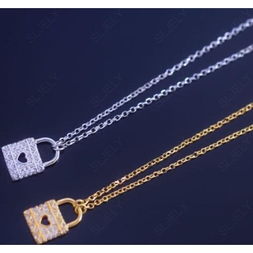 SLJELY Fashion S925 Sterling Silver Mini Padlock Pendant Necklace with Heart Women August New FUN CRAZY LOVE Series Jewelry