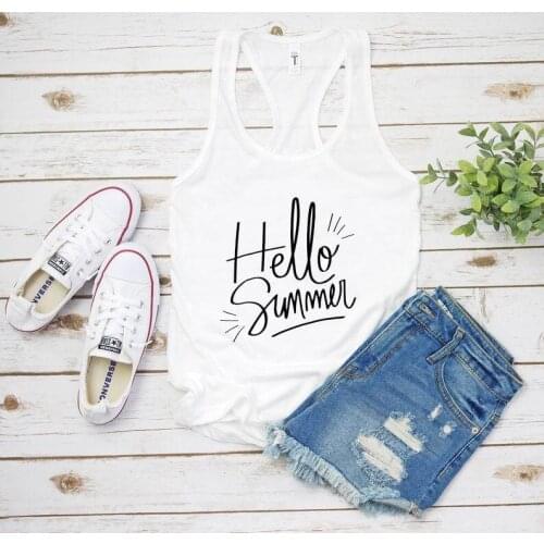 Vest Hello Summer Graphic Girl Sleeveless Shirt Casual Stylish Hello Summer like summer sexy ladies Undershirt Vest tank tops