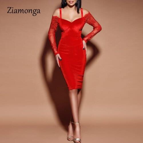 Ziamonga 2020 New Women Bandage Dress Vestidos Slash Neck Celebrity Party Dresses Elegant Off Shoulder Lace Bodycon Club Dress