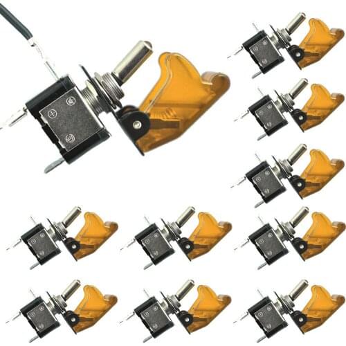 10Pack 12V Car Yellow Cover LED Light Rocker Toggle Switch SPST Control ON/OFF