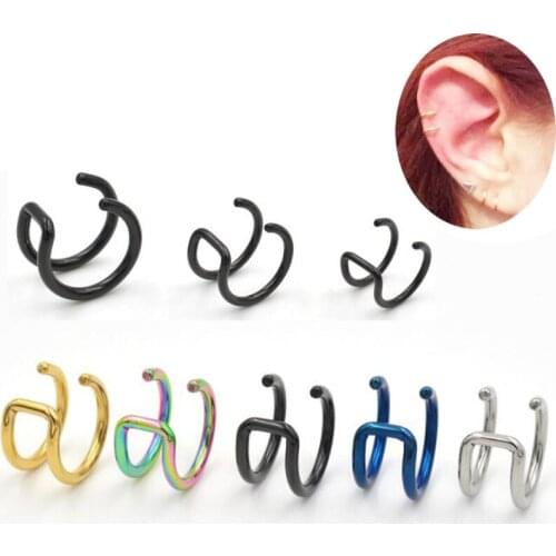 2 Pieces /lot Clip On Wrap Earring Tragus Stainless Steel Ear Cuff Clip Fake no hole Piercing Body Jewelry Dilataciones Falsas