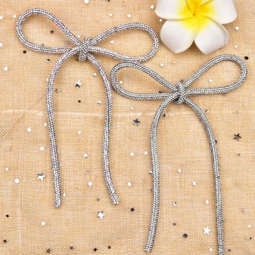 2pcs/Lot Rhinestone Bow-knot Motif Patch Iron On Crystal Strass DIY Cord Trim Applique for Evening Dress Bags Shoes Decoration