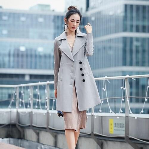 2020 Spring Real Genuine Leather Jacket Women Long Sheepskin Coat Autumn Windbreaker Leather Blazers Cuero Genuino QBL-1855