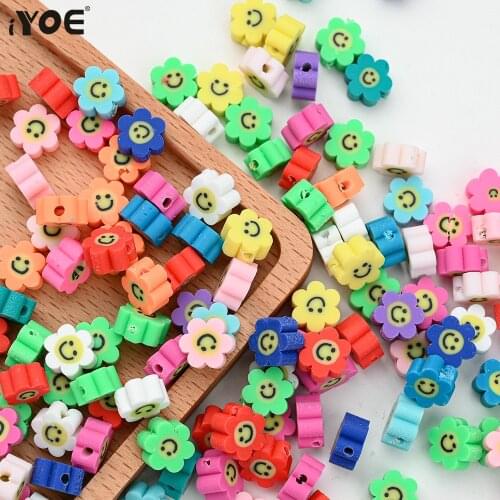 30/50/100pcs Sunflower Polymer Clay Beads for Jewelry Making Bracelet Necklace Loose Spacer Smiley Face Beads DIY Accessories