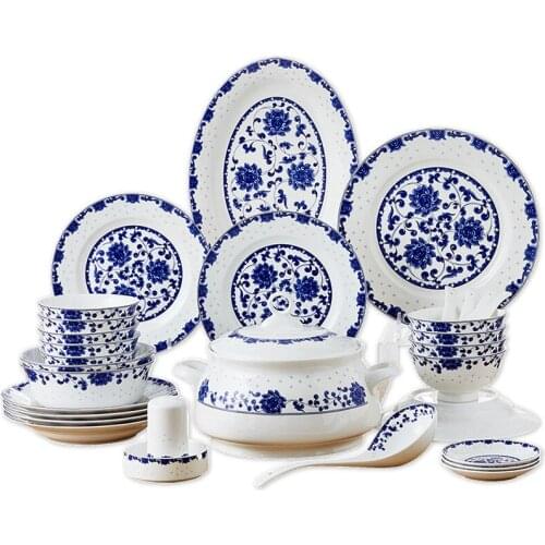 60 Heads Jingdezhen Ceramic Chinese tableware Dinner Dish Rice Bowl Soup Bowl Salad Dish Bowl Dinnerware Sets Kitchen Tableware