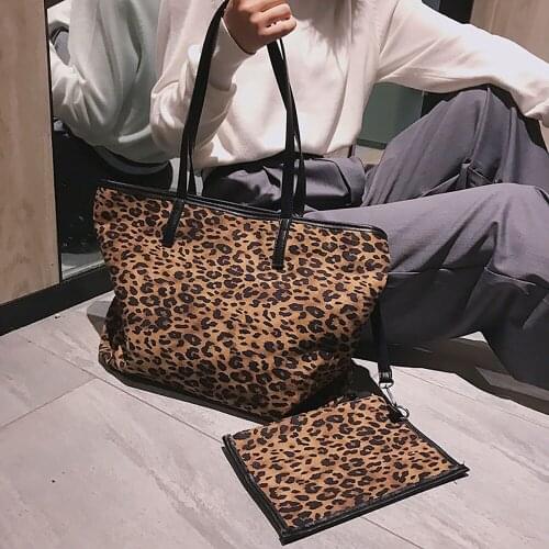 ABQP Velvet Leopard Shopping Tote Women Large Capacity Female Travel Shoulder Bag Winter Warm Women Tote Handbags