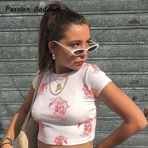 Harajuku Dragon Pattern White Cotton T Shirts Elegant Women Cropped Shirts Short Sleeve Slim Dance Tee Shirts Cute Bottoming Tee