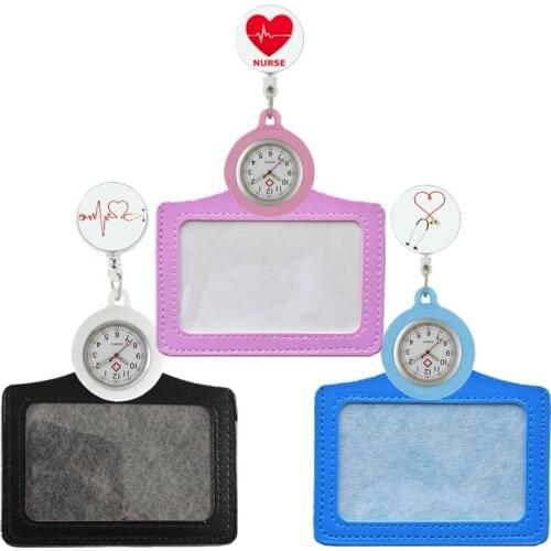 Fashion cartoon nurse Stethoscope heart shape pocket watches Retractable Reel ID cards Badge holders doctor medical gift watch