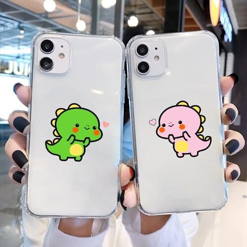 Cartoon Dinosaur Pig Best Friends Phone Case For iPhone X XS MAX XR 12 Mini 11 Pro Max 7 8 Plus 6S Clear Couple Soft Back Cover