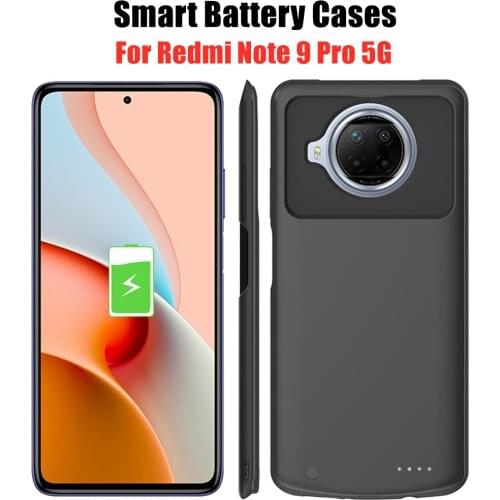 Battery Charger Cases For Xiaomi Redmi Note 9 Pro 5G Battery Case 6800mAh Silicone Shockproof Power Bank Charging Cover Case