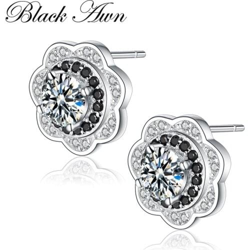 BLACK AWN Vintage 925 Sterling Silver Fine Jewelry Engagement Earrings for Women Wedding Earring T146