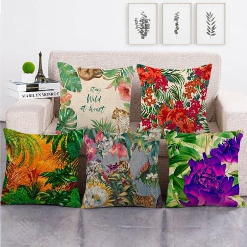 45cm*45cm color background watercolor leaves throw cushion cover linen/cotton sofa pillow cover decorative pillow case