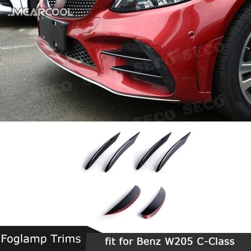 For Benz C Class W205 C205 2019+ Front Fog Lamp Strip Trim Cover Sticker Carbon Fiber / ABS Air Intake Grille Slats Trim