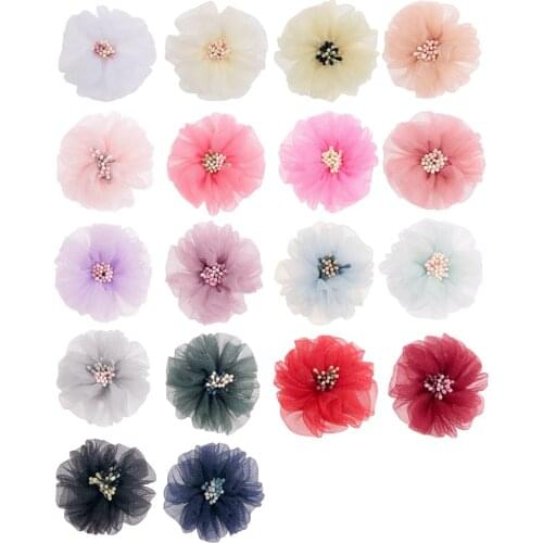 New 12PCS 2.3" Chiffon Artificial Flowers for Hair Accessories Handmade Fabric Flowers for Headbands Wedding Craft Flowers