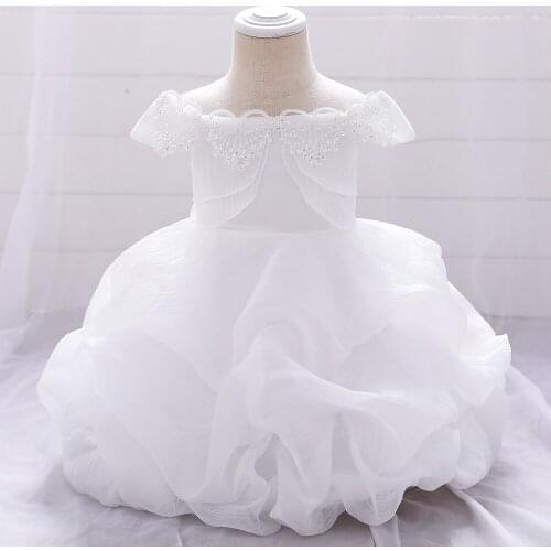 Elegant Lace Flower Girls Dress Embroidery Christening Gown Newborn Baby Clothes 0-5 Years Birthday Party Kids Dresses for Girls