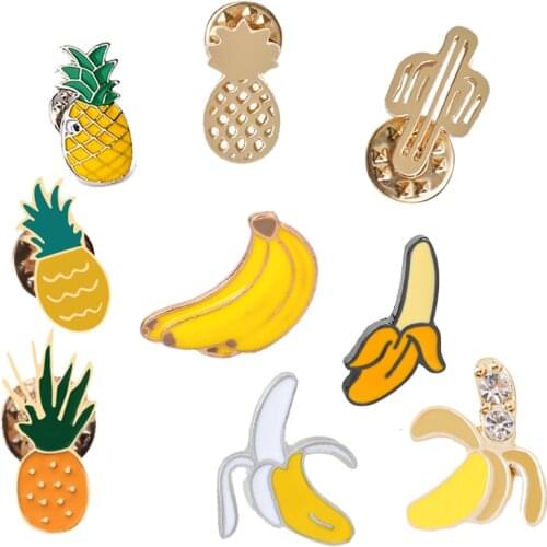 Enamel Pins Cartoon Fashion Banana Pineapple Brooches For Women Jewelry Hijab Hat Denim Clothing Brooch Badge Accessories Gift