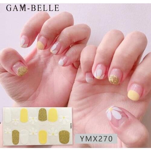 GAM-BELLE 14tips Nail Art Adhesive Sticker DIY Manicure Grid Wave Point Pattern Nail Polish Strips Wraps Decoration Decals