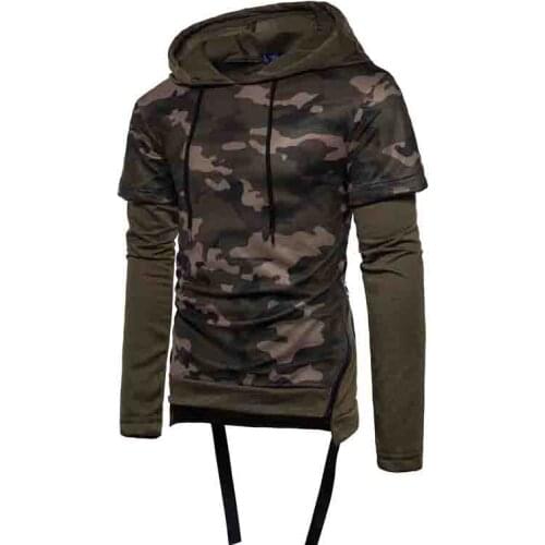 HOT 2019 Outdoor winter antumn Active Jogging Sport Male camouflage fake two hooded fleece long sleeved men camo Hoodies