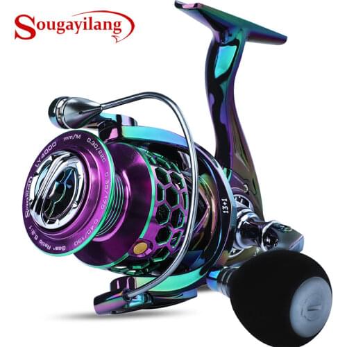 Sougayilang Colorful Spinning Fishing Reel 13+1BB Perforated Appearance Fishing Reel Aluminium Spool Max Drag 8Kg Tackle Pesca