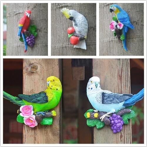 Creative Resin Parrot Wall Tree Mounted Outdoor Garden Decoration Statue Animal Sculpture For Home Office Garden Decor Ornament