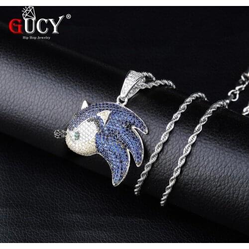 GUCY Dolphin Pendant Iced Out Necklace Chain Bling Cubic Zircon Personality Hip Hop Rock Jewelry