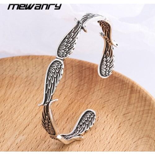 Mewanry 925 Sterling Silver Bracelet 2021 Trend Punk Vintage Couples Thai Silver Party Jewelry Girls Gifts Feather Wings Bangle