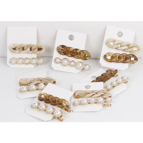 MISANANRYNE Women Korean Fashion Handmade Chain Hair Clips Golden Barrettes Peals Hair Clips For Girl Hair Hairpin Accessories