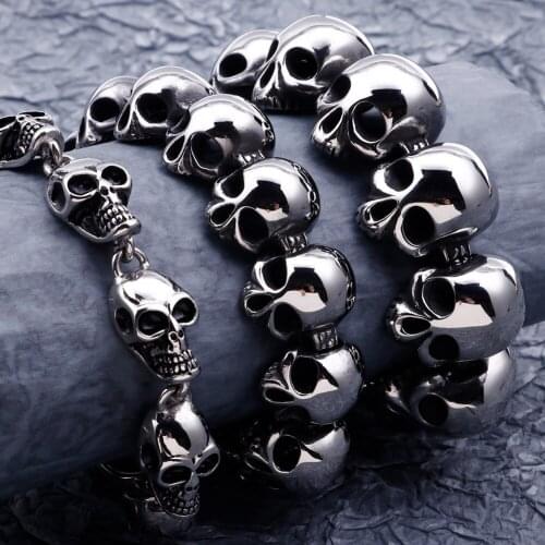 Punk Rock 20/22/23CM Long 316L Stainless Steel Skull Bracelet Male High Quality Mens Skeleton Jewellery Friendship Bracelets Men