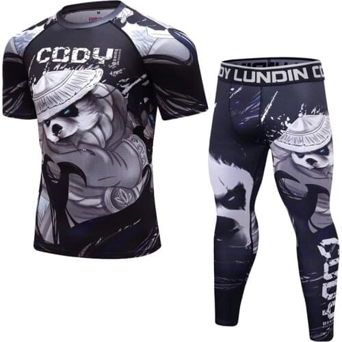 Men Boxing Suit Compression Sport Running T-Shirt+Pants Sets Tight Kickboxing Tracksuit MMA Muay Training Rashguard Fightwear